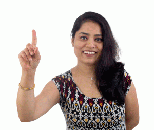 Indian-woman,-one-finger-up,